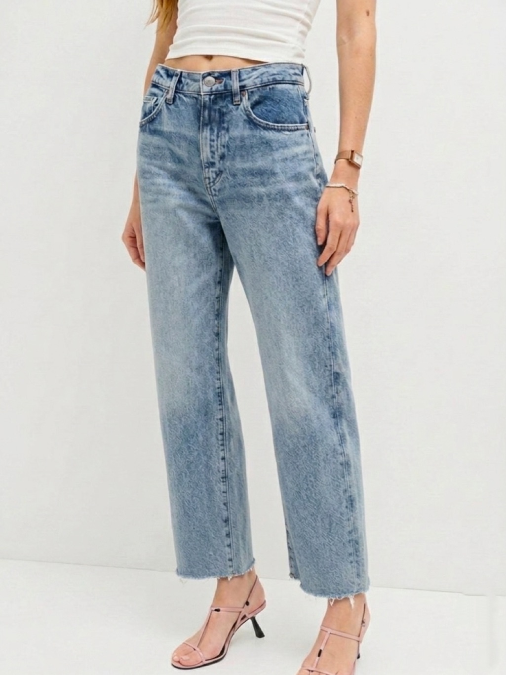 Reformation Val 90s Mid Rise Straight Raw Hem Jeans Size 30 Light Wash